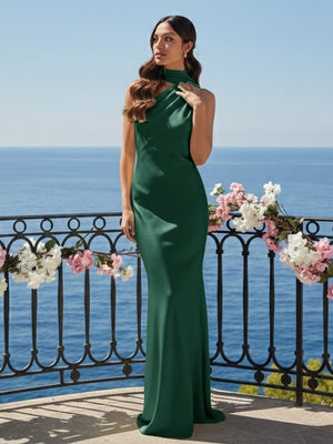 One Shoulder Satin Long Bridesmaid Dresses with Scarf