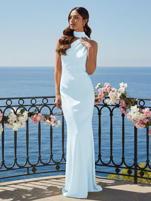 One Shoulder Satin Long Bridesmaid Dresses with Scarf