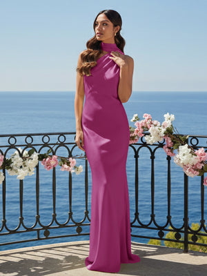 One Shoulder Satin Long Bridesmaid Dresses with Scarf