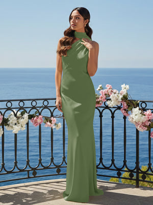 One Shoulder Satin Long Bridesmaid Dresses with Scarf