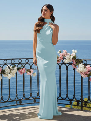 One Shoulder Satin Long Bridesmaid Dresses with Scarf