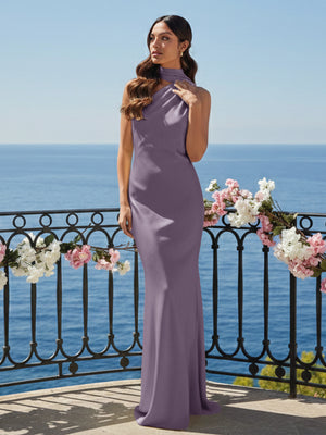 One Shoulder Satin Long Bridesmaid Dresses with Scarf