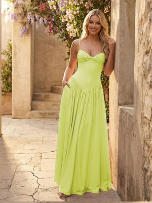 Sweetheart Spaghetti Straps Pleated Chiffon Bridesmaid Dresses