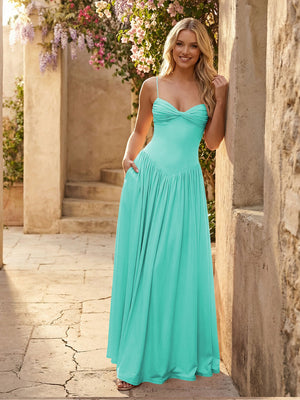 Sweetheart Spaghetti Straps Pleated Chiffon Bridesmaid Dresses