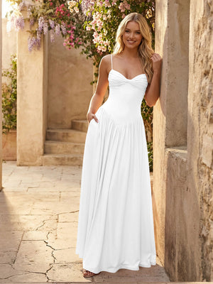 Sweetheart Spaghetti Straps Pleated Chiffon Bridesmaid Dresses