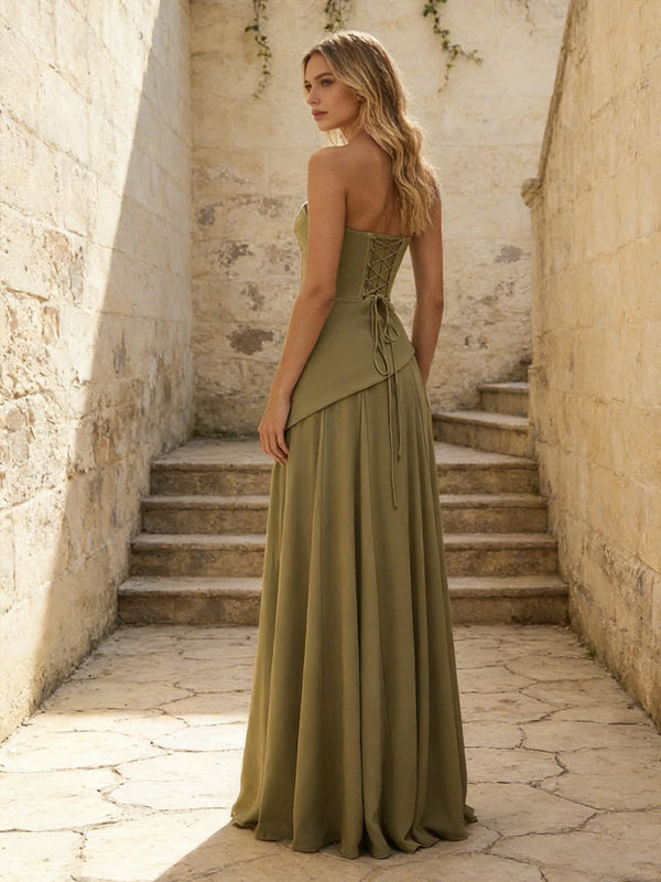 Chiffon Strapless Pleated A Line Bridesmaid Dresses with Scarf