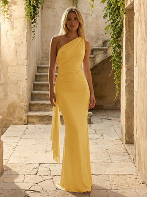 Chiffon One Shoulder Pleated Mermaid Bridesmaid Dresses