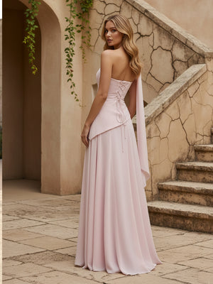 Strapless Chiffon Pleated Mermaid Bridesmaid Dresses with Scarf
