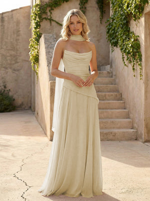 Strapless Chiffon Pleated Mermaid Bridesmaid Dresses with Scarf