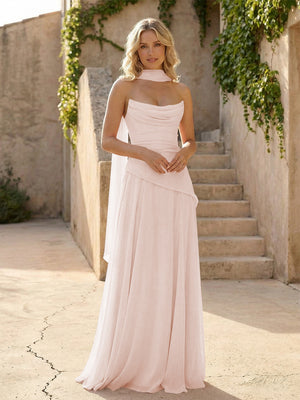 Strapless Chiffon Pleated Mermaid Bridesmaid Dresses with Scarf