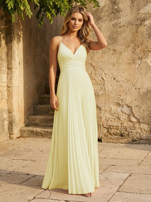 Chiffon V Neck Corset Spaghetti Straps Pleated Bridesmaid Dresses
