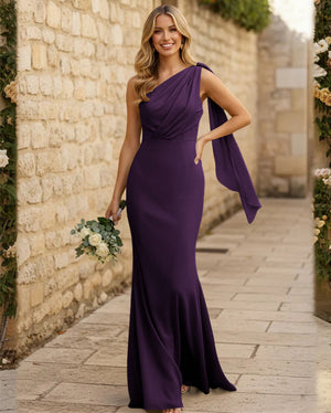 Chiffon One Shoulder Mermaid Pleated Maxi Bridesmaid Dresses