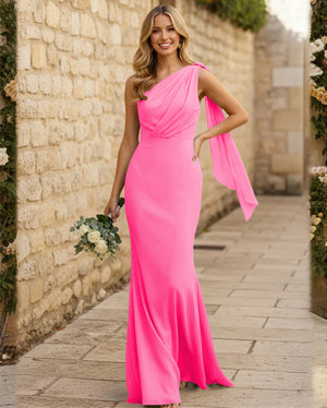 Chiffon One Shoulder Mermaid Pleated Maxi Bridesmaid Dresses