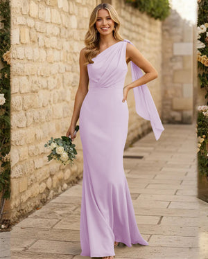 Chiffon One Shoulder Mermaid Pleated Maxi Bridesmaid Dresses