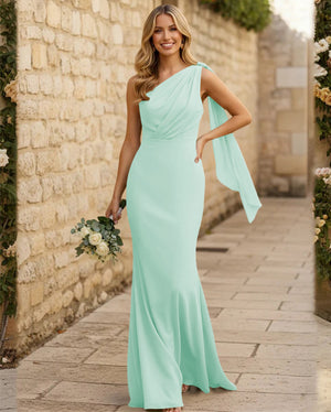 Chiffon One Shoulder Mermaid Pleated Maxi Bridesmaid Dresses