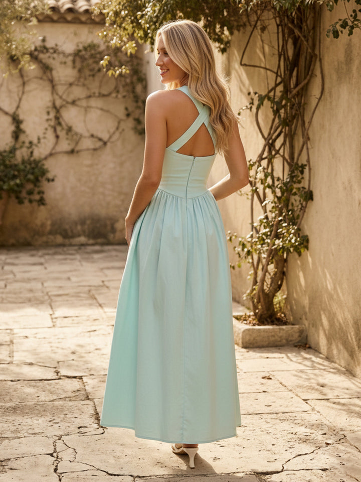 Chiffon Halter A Line Maxi Cocktail Dresses with Slit