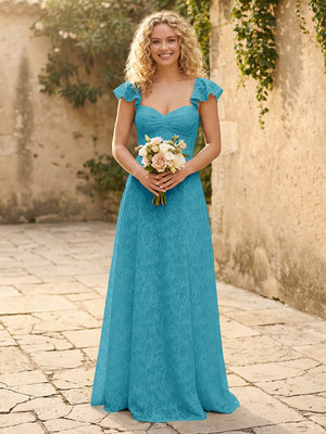 Lace Applique Sweetheart A Line Pleats Bridesmaid Dresses