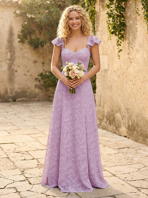 Lace Applique Sweetheart A Line Pleats Bridesmaid Dresses