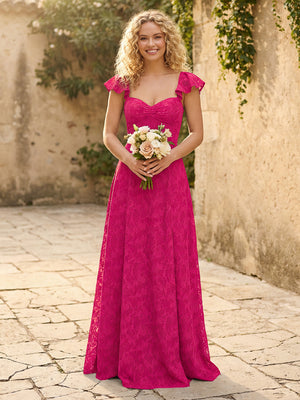 Lace Applique Sweetheart A Line Pleats Bridesmaid Dresses