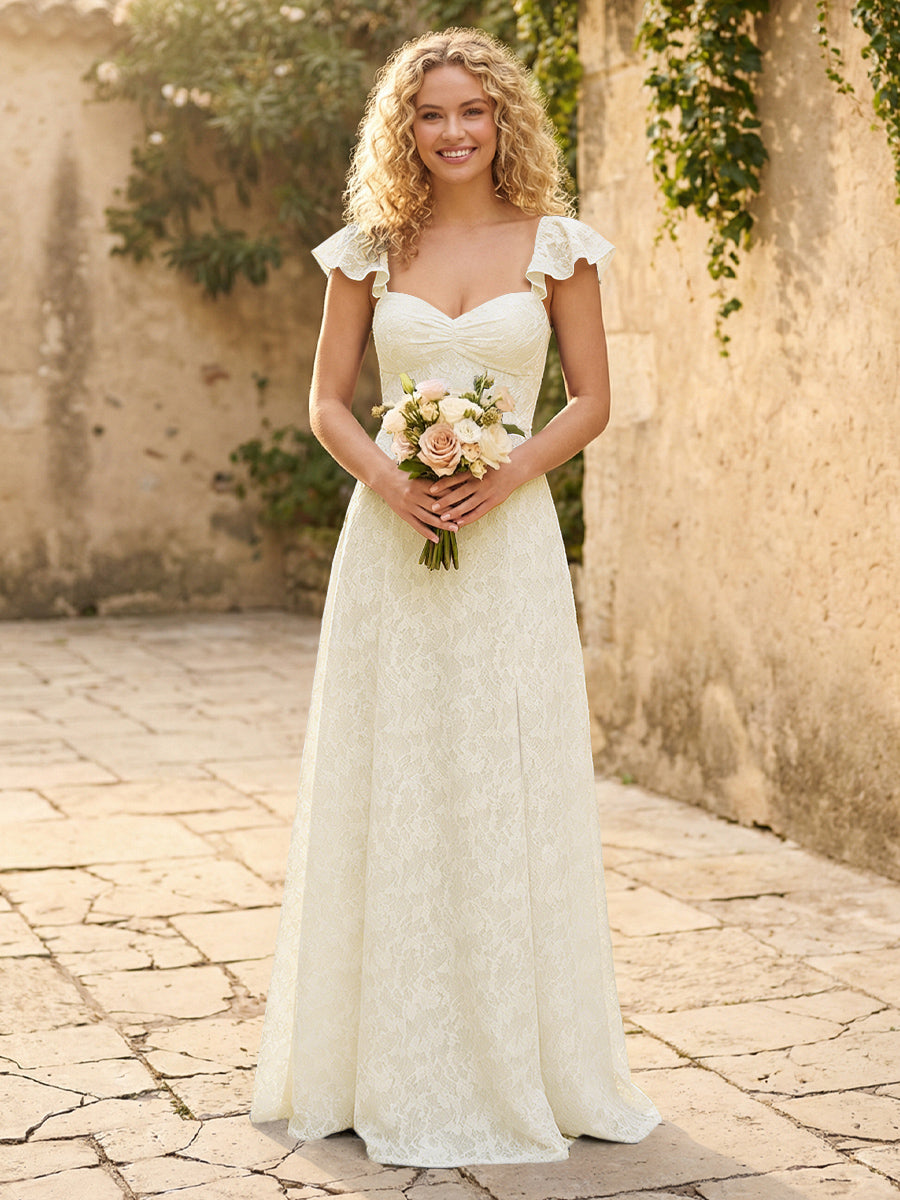 Lace Applique Sweetheart A Line Pleats Bridesmaid Dresses