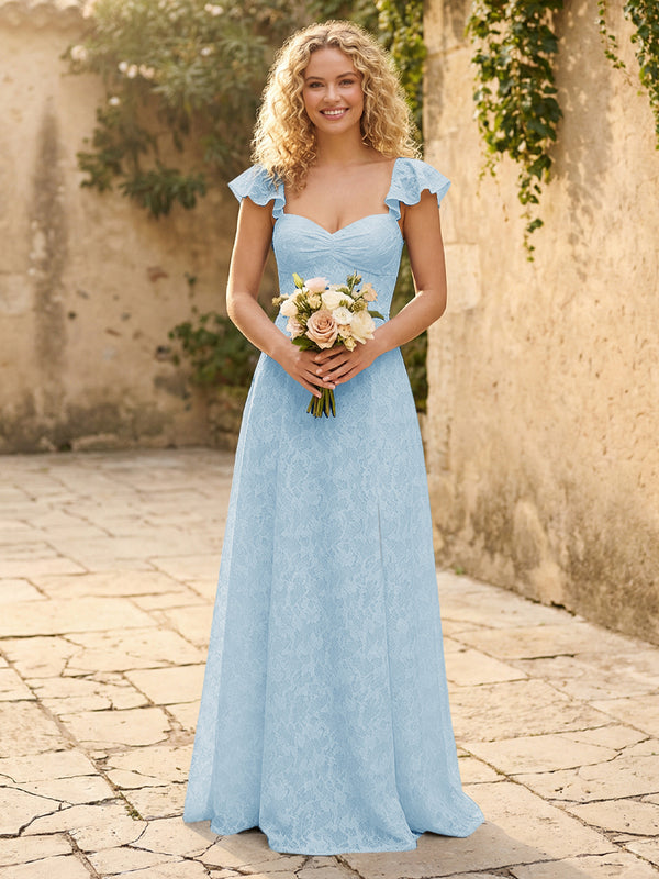 Lace Applique Sweetheart A Line Pleats Bridesmaid Dresses