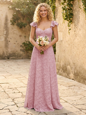 Lace Applique Sweetheart A Line Pleats Bridesmaid Dresses
