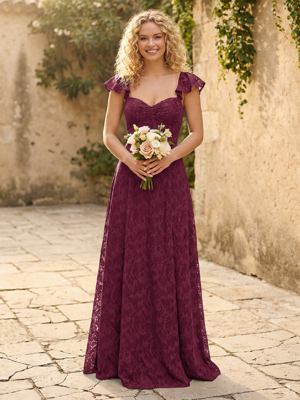 Lace Applique Sweetheart A Line Pleats Bridesmaid Dresses
