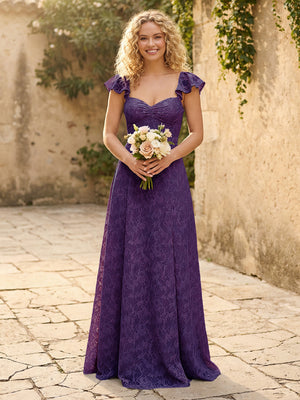 Lace Applique Sweetheart A Line Pleats Bridesmaid Dresses