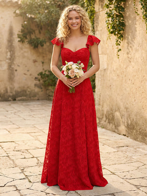 Lace Applique Sweetheart A Line Pleats Bridesmaid Dresses