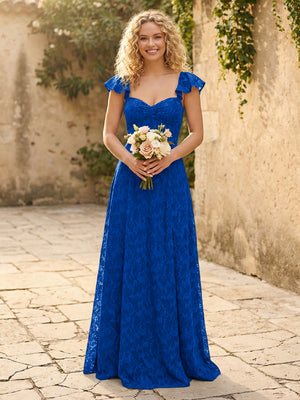 Lace Applique Sweetheart A Line Pleats Bridesmaid Dresses