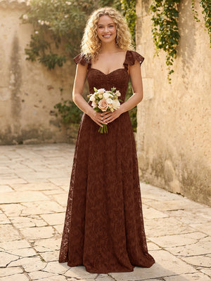 Lace Applique Sweetheart A Line Pleats Bridesmaid Dresses