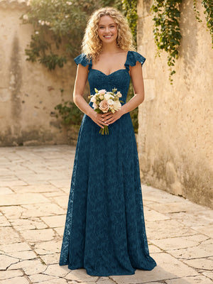 Lace Applique Sweetheart A Line Pleats Bridesmaid Dresses