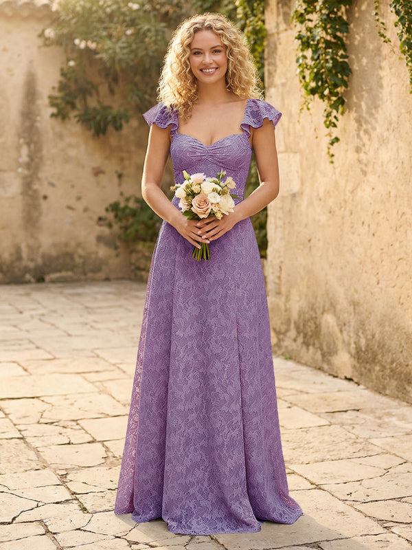 Lace Applique Sweetheart A Line Pleats Bridesmaid Dresses