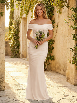 Chiffon Off the Shoulder Mermaid Pleats Bridesmaid Dresses