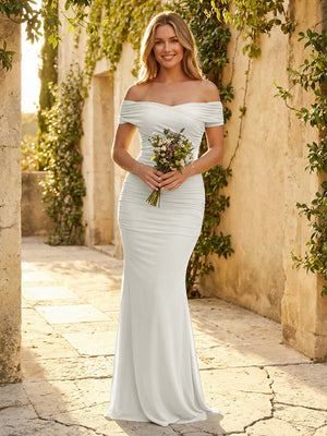 Chiffon Off the Shoulder Mermaid Pleats Bridesmaid Dresses