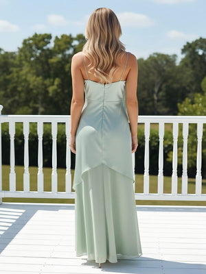Satin Cowl Neck Corset Spaghetti Straps Bridesmaid Dresses