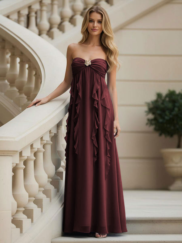 Chiffon Sweetheart Strapless Ruffles Bridesmaid Dresses