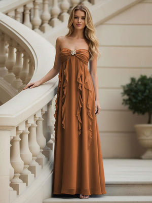 Chiffon Sweetheart Strapless Ruffles Bridesmaid Dresses