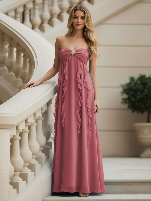 Chiffon Sweetheart Strapless Ruffles Bridesmaid Dresses