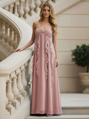 Chiffon Sweetheart Strapless Ruffles Bridesmaid Dresses