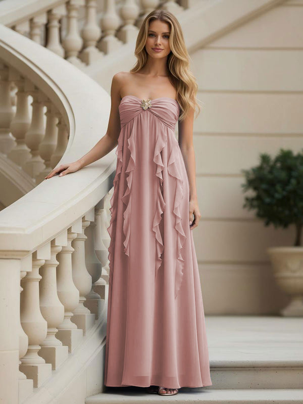 Chiffon Sweetheart Strapless Ruffles Bridesmaid Dresses