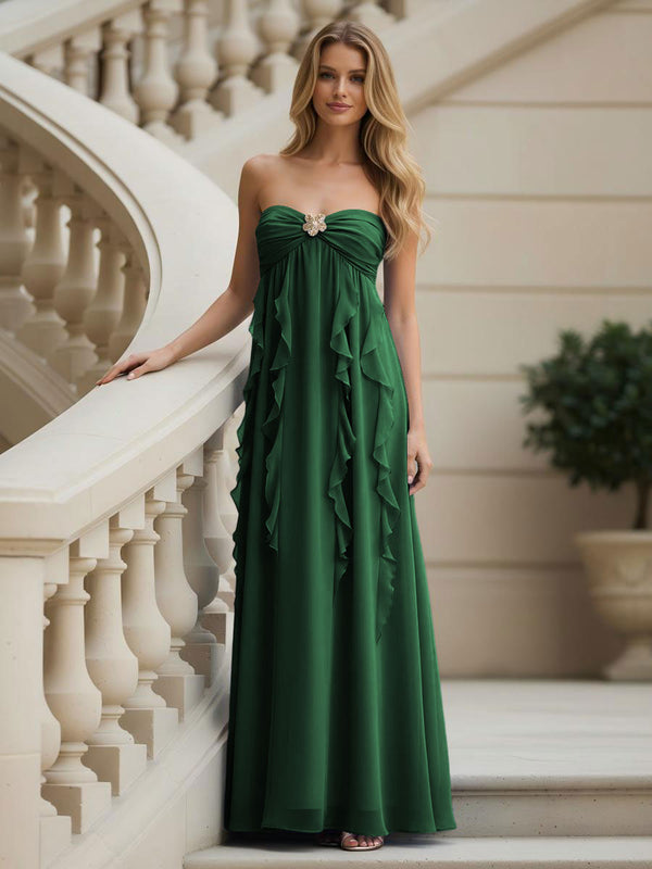 Chiffon Sweetheart Strapless Ruffles Bridesmaid Dresses