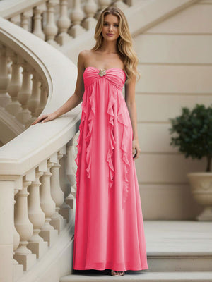Chiffon Sweetheart Strapless Ruffles Bridesmaid Dresses