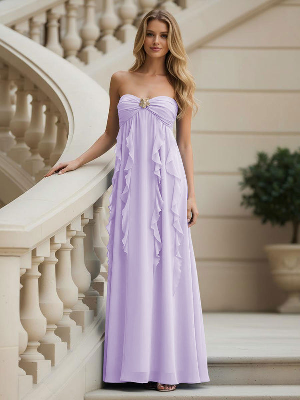 Chiffon Sweetheart Strapless Ruffles Bridesmaid Dresses