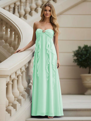 Chiffon Sweetheart Strapless Ruffles Bridesmaid Dresses