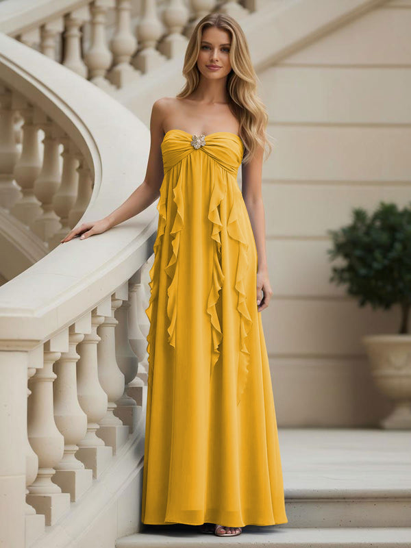 Chiffon Sweetheart Strapless Ruffles Bridesmaid Dresses