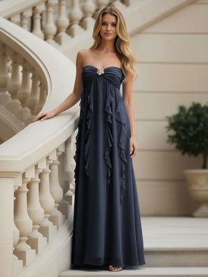 Chiffon Sweetheart Strapless Ruffles Bridesmaid Dresses