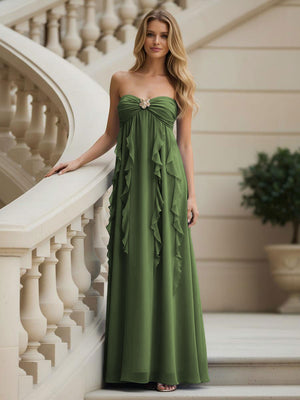 Chiffon Sweetheart Strapless Ruffles Bridesmaid Dresses