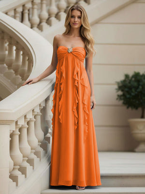 Chiffon Sweetheart Strapless Ruffles Bridesmaid Dresses