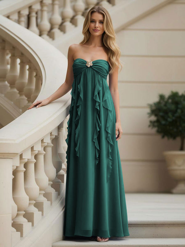 Chiffon Sweetheart Strapless Ruffles Bridesmaid Dresses